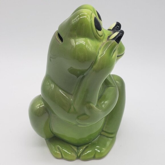 Noritake for Gift Craft MCM 1970s Ceramic Green Frog with Glasses Coin Bank - Picture 4 of 8